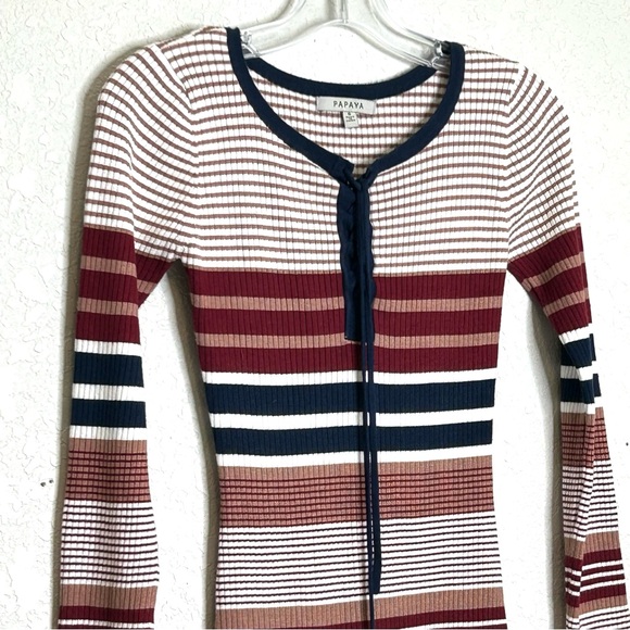 Papaya Junior Midi Bodycon Knit Sweater Stretch Striped Small Dress - Picture 3 of 10